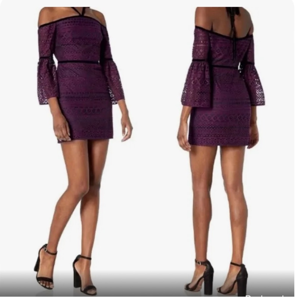 Likely Kakki Purple Off the Shoulder Mini Dress
